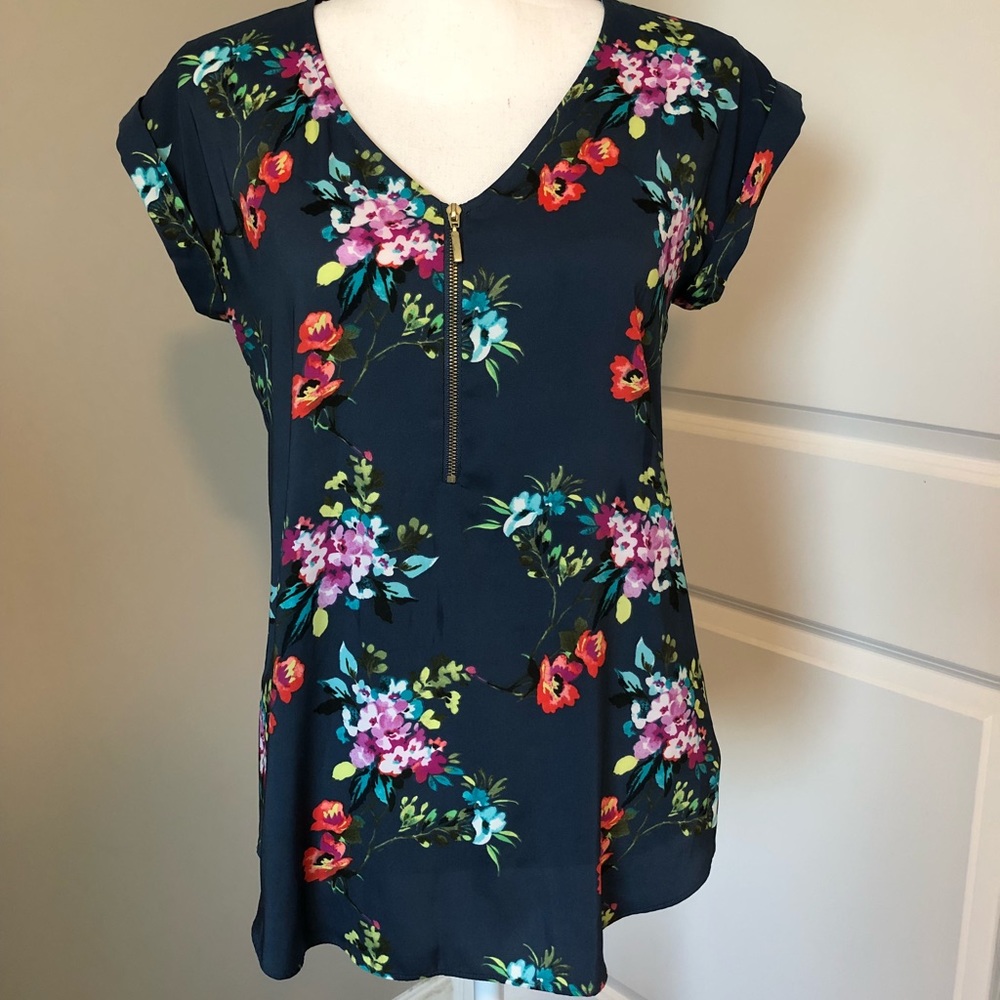 Express silky v-neck zip up blouse